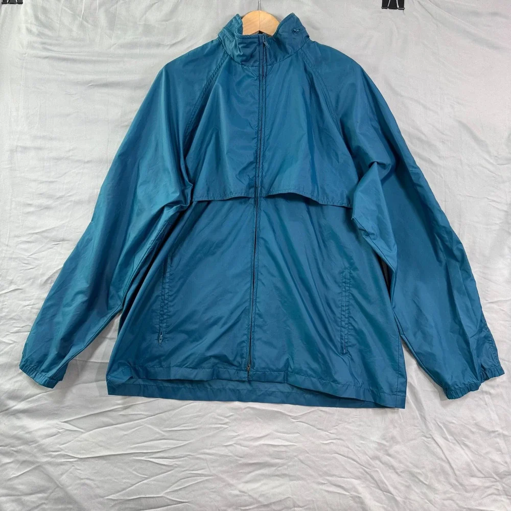 Vintage Golden Bear Teal Lightweight Full Zip Windbreaker Men's XL Rollaway Hood